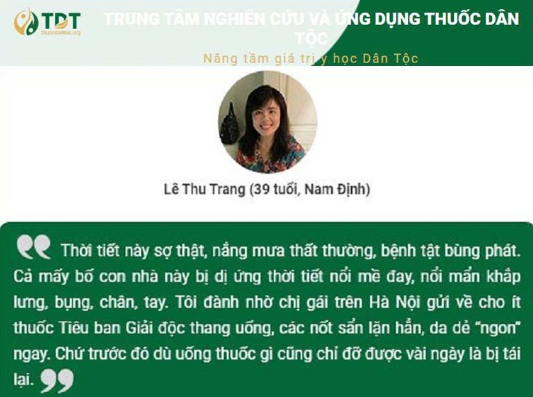 Phản hồi từ phía người bệnh về hiệu quả của bài thuốc Tiêu ban Giải độc thang